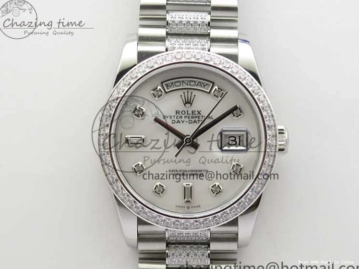 AAA Replica Watches 2682 Bracelet Edition MoistureWicking 36mm Day-Date MOP SS on Dial White President A 128239 Crystal Best SS Crystal Marker BP 1226